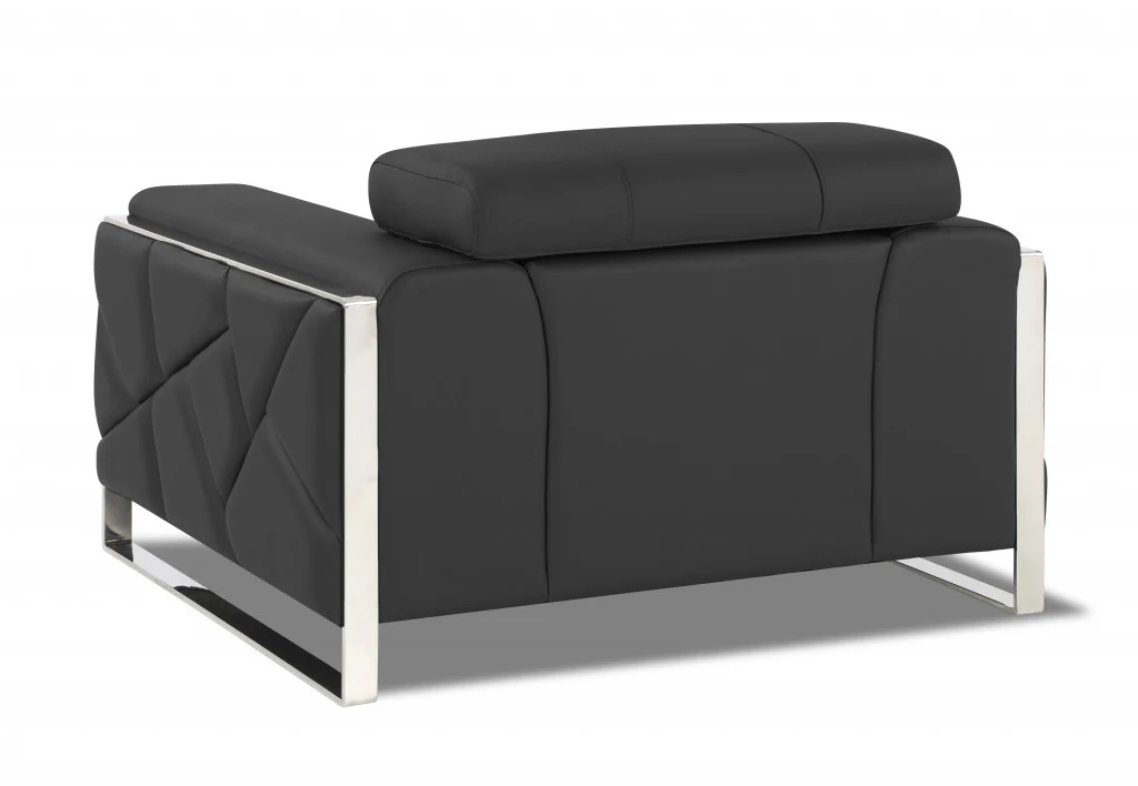 Mod Black Leather and Chrome Deco Accent Chair By Homeroots - Image 13