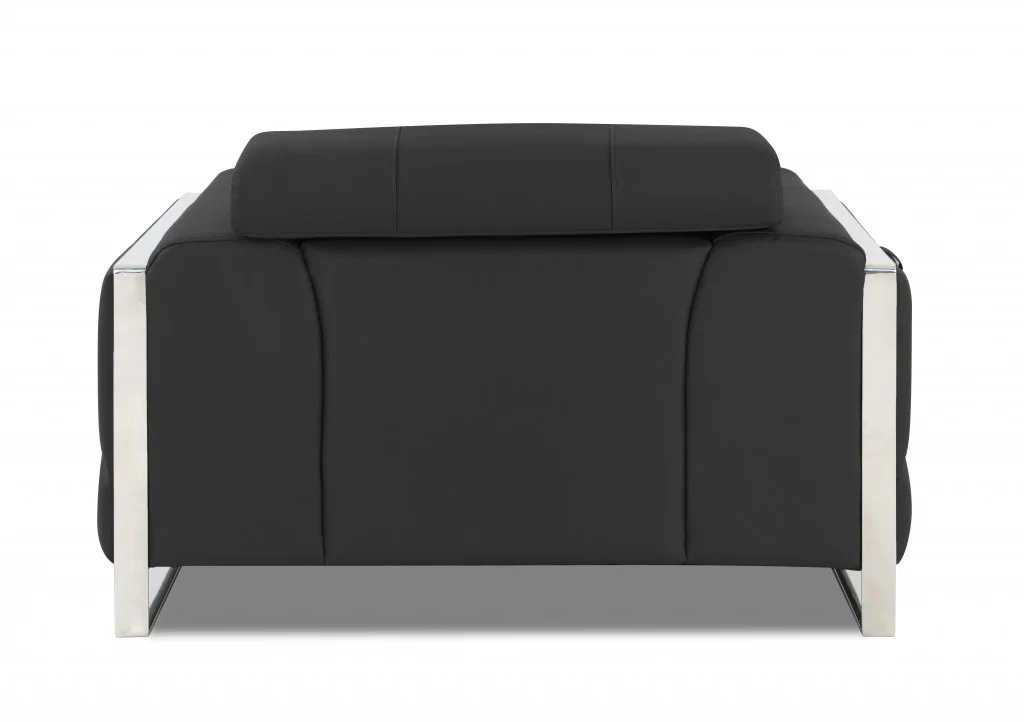 Mod Black Leather and Chrome Deco Accent Chair By Homeroots - Image 14