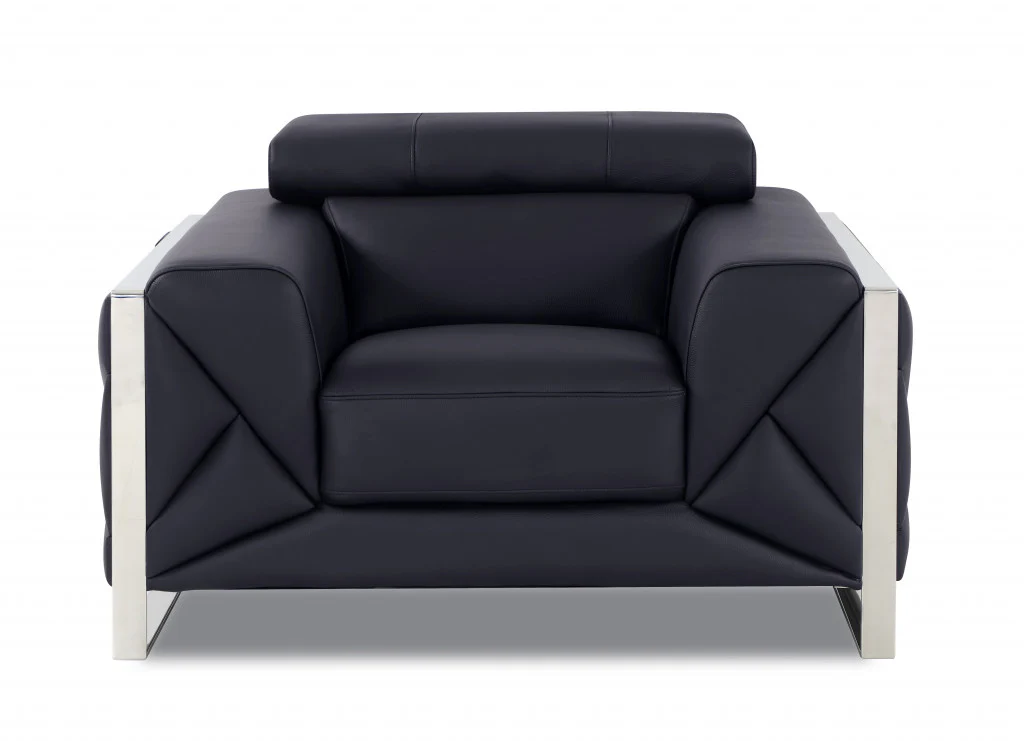 Mod Black Leather and Chrome Deco Accent Chair By Homeroots - Image 2
