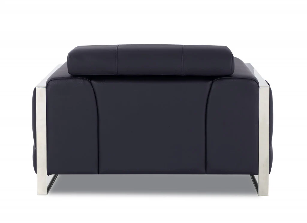 Mod Black Leather and Chrome Deco Accent Chair By Homeroots - Image 3