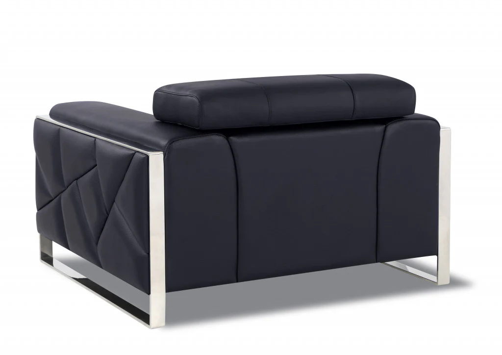 Mod Black Leather and Chrome Deco Accent Chair By Homeroots - Image 4