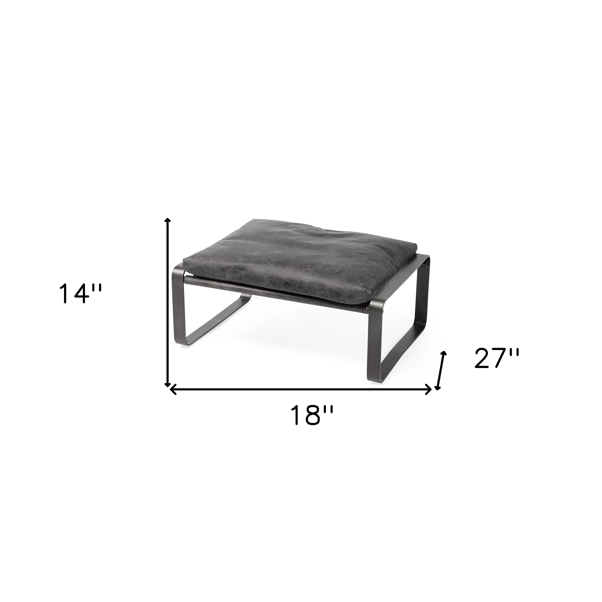 Mod Black Leather Metal Base Ottoman By Homeroots - Image 2