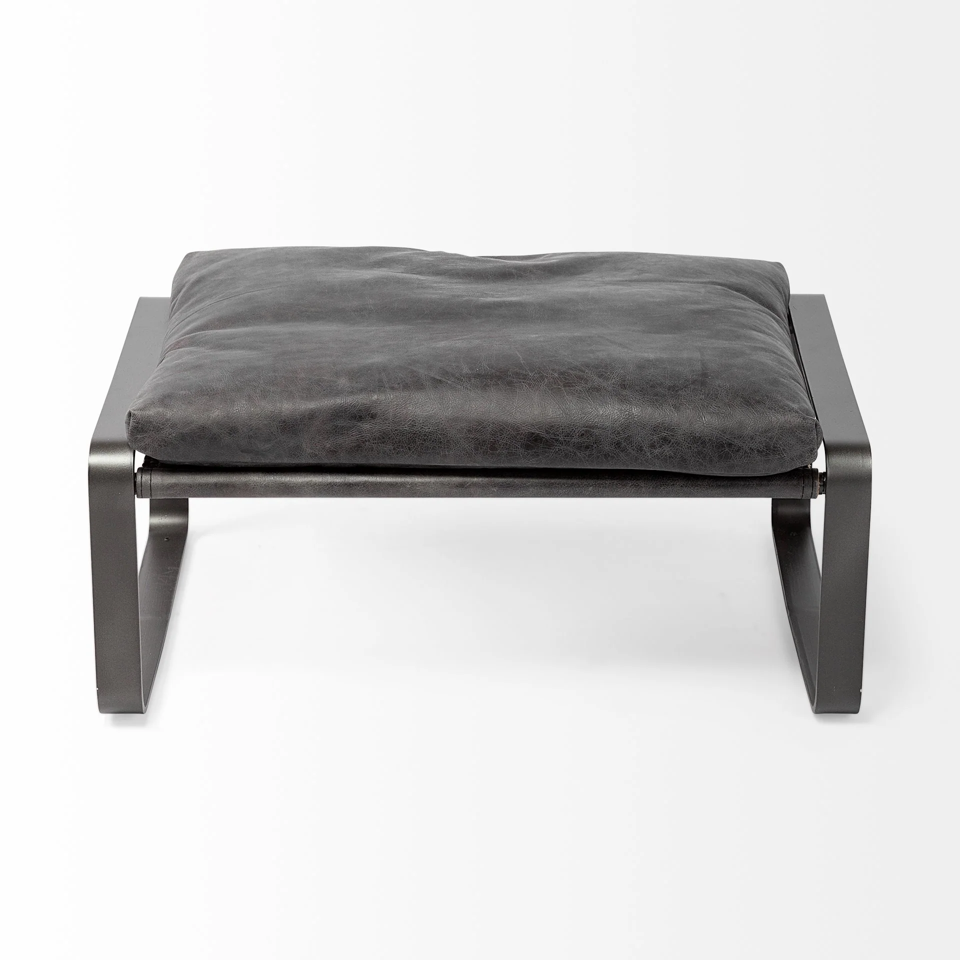 Mod Black Leather Metal Base Ottoman By Homeroots - Image 3