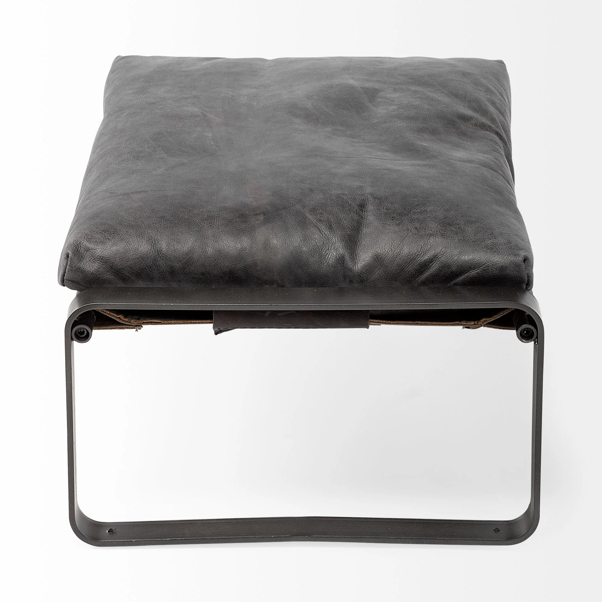 Mod Black Leather Metal Base Ottoman By Homeroots - Image 4