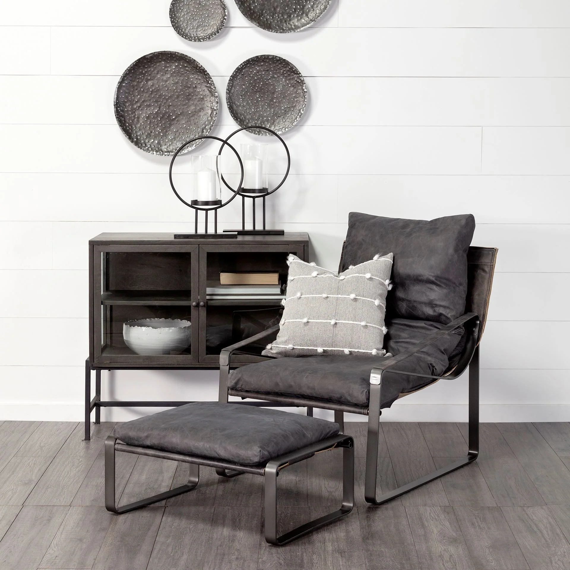 Mod Black Leather Metal Base Ottoman By Homeroots - Image 6