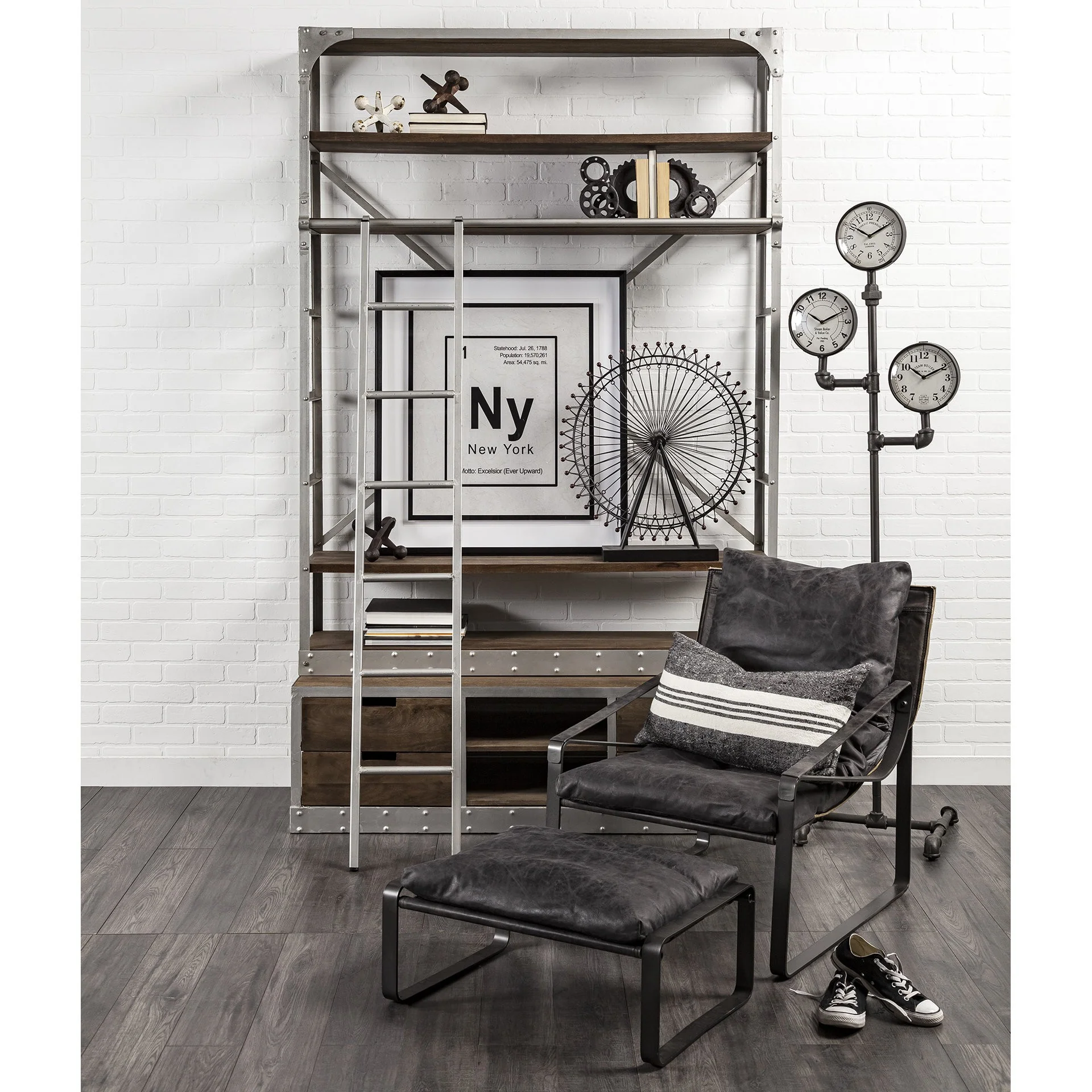 Mod Black Leather Metal Base Ottoman By Homeroots - Image 7