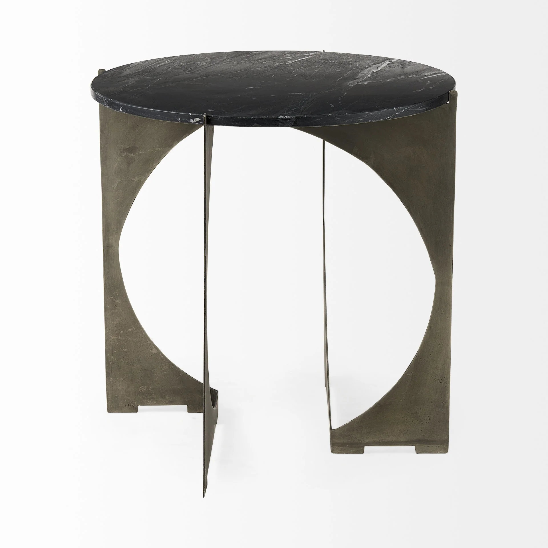 Mod Black Marble Antiqued Nickel Side Table By Homeroots - Image 3