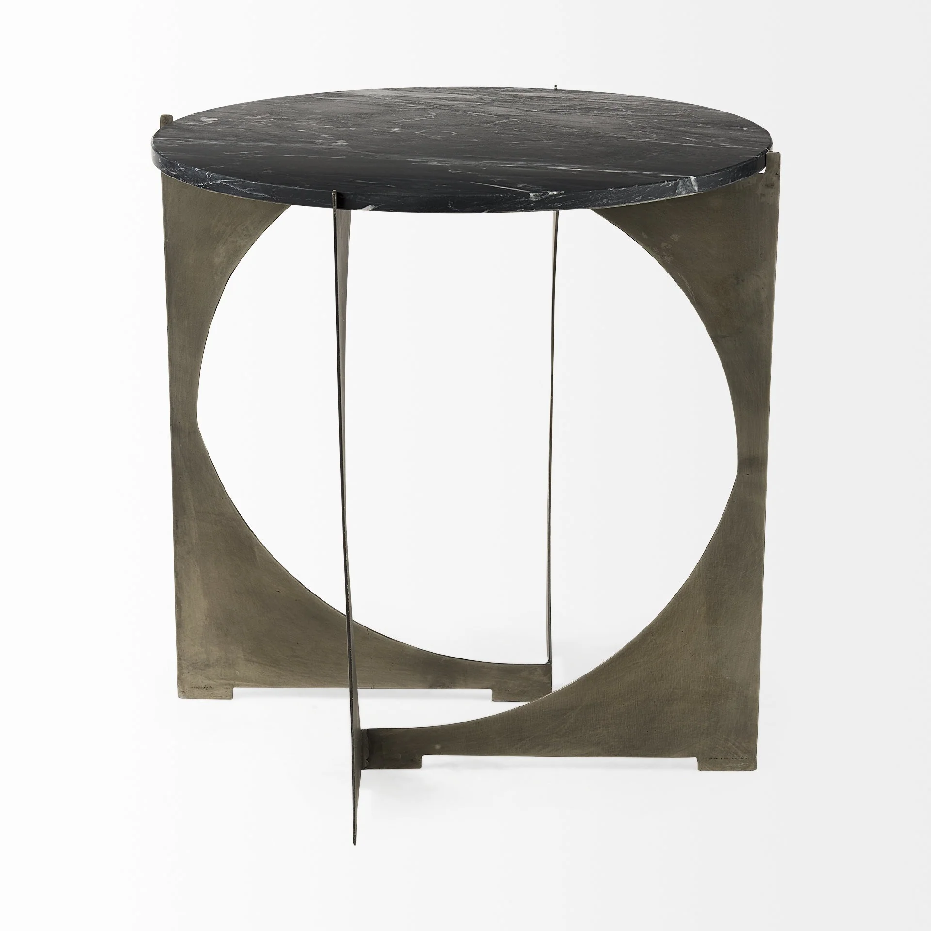 Mod Black Marble Antiqued Nickel Side Table By Homeroots - Image 4