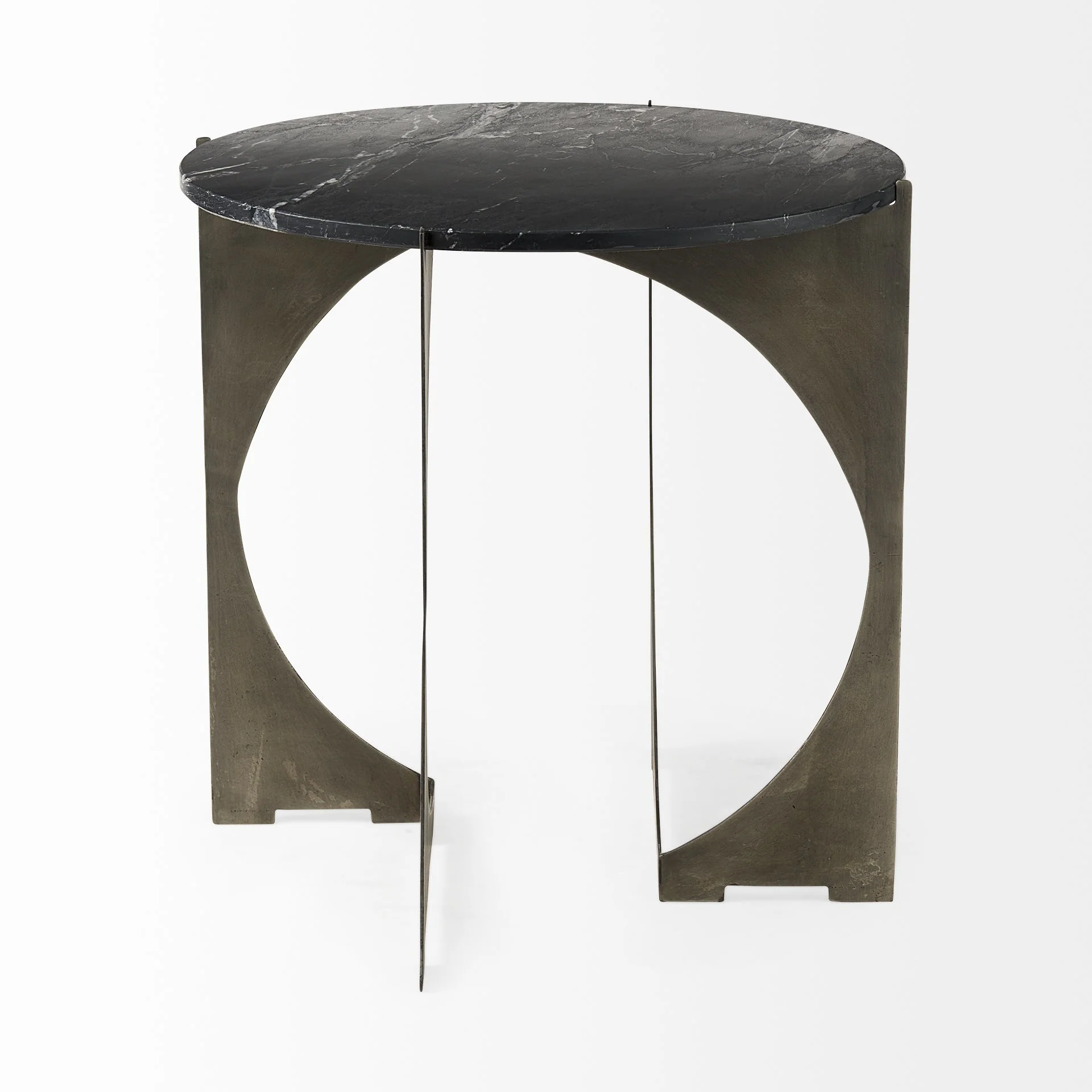 Mod Black Marble Antiqued Nickel Side Table By Homeroots - Image 5
