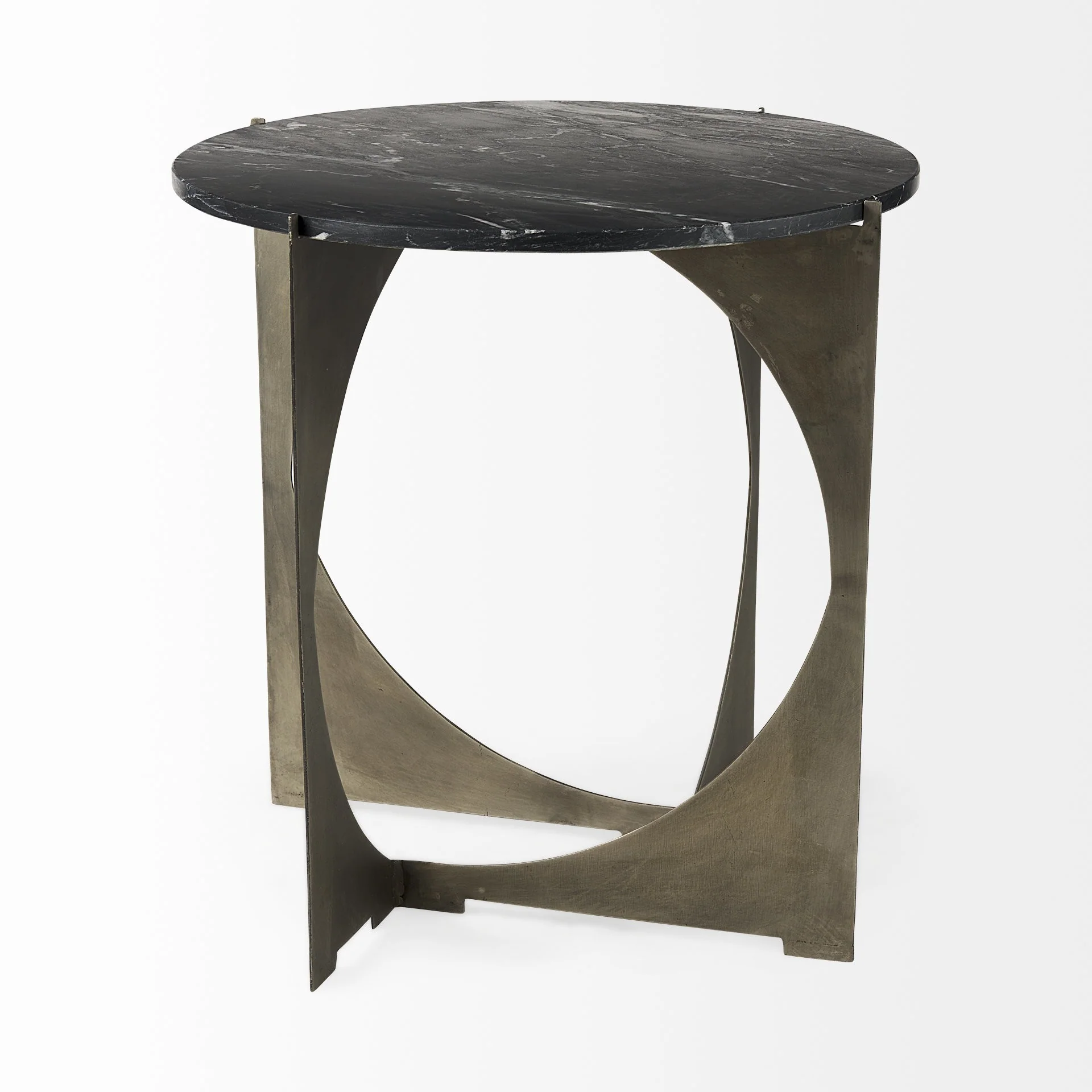 Mod Black Marble Antiqued Nickel Side Table By Homeroots - Image 6