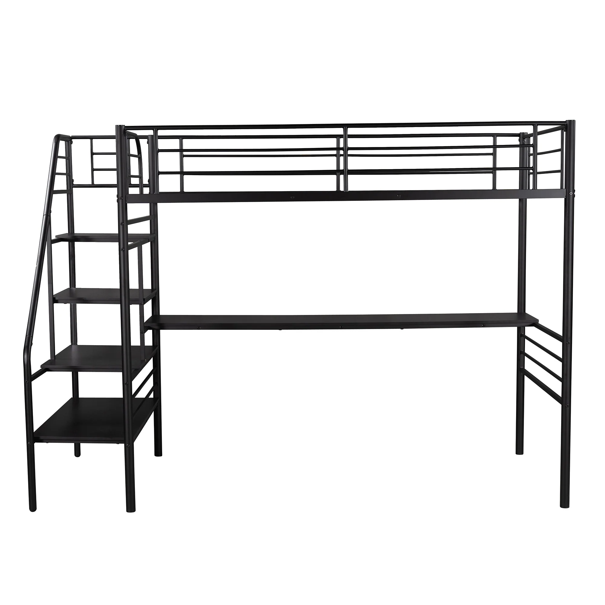 Mod Black Twin Size Metal Loft Bed With Desk And Stairs By Homeroots - Image 4