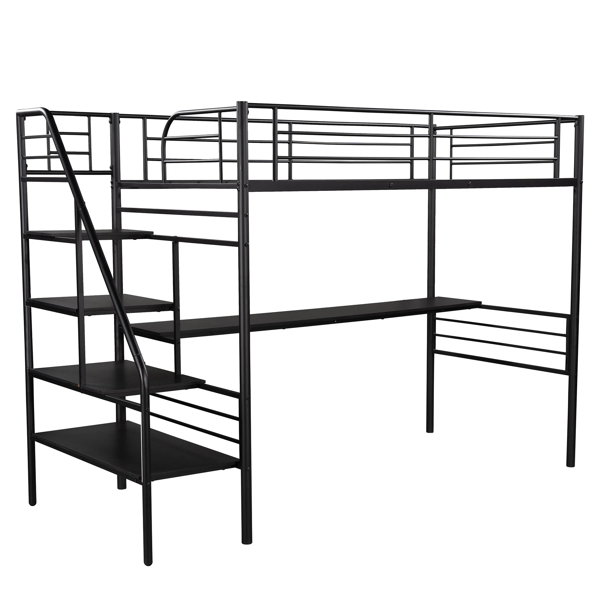Mod Black Twin Size Metal Loft Bed With Desk And Stairs By Homeroots - Image 5