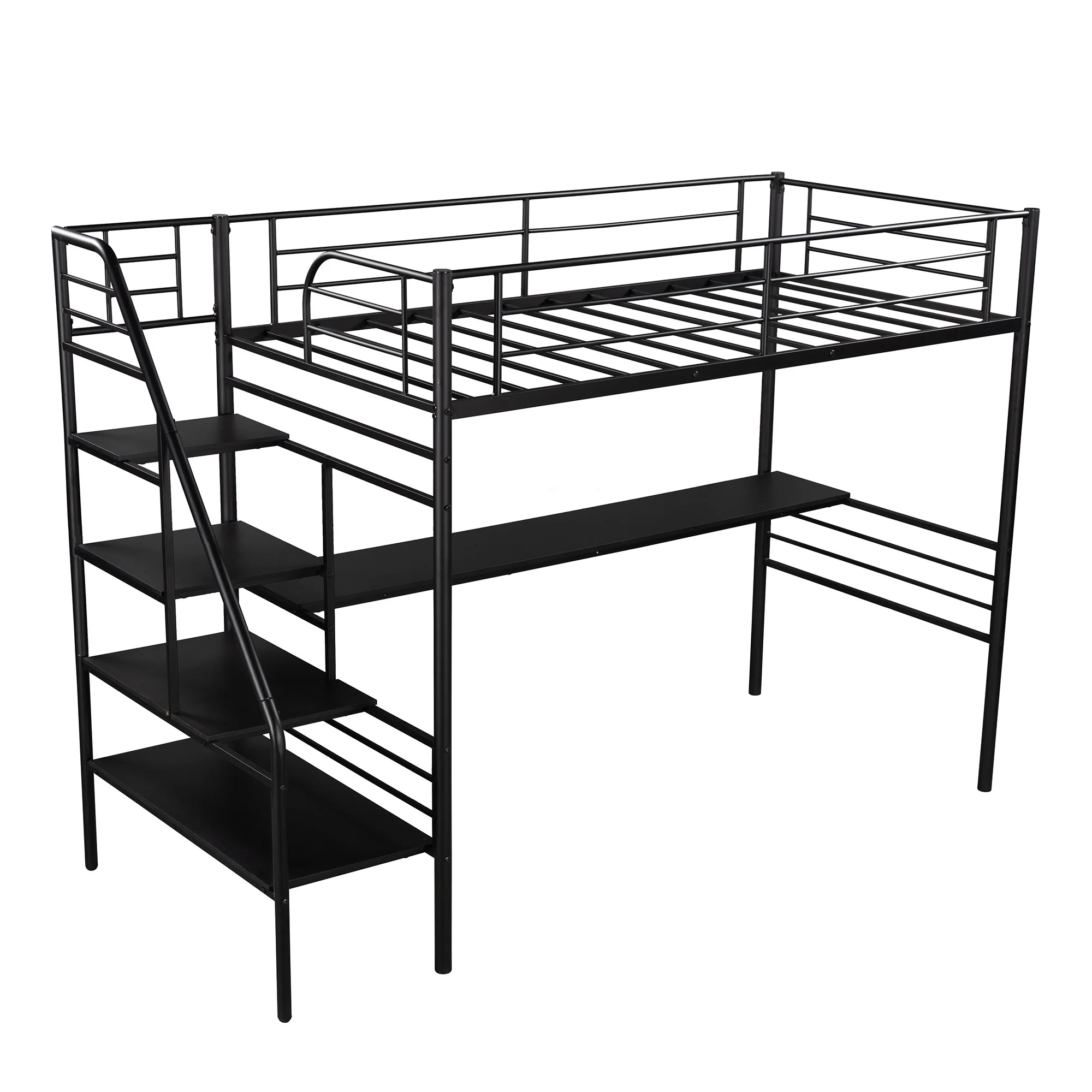 Mod Black Twin Size Metal Loft Bed With Desk And Stairs By Homeroots - Image 6