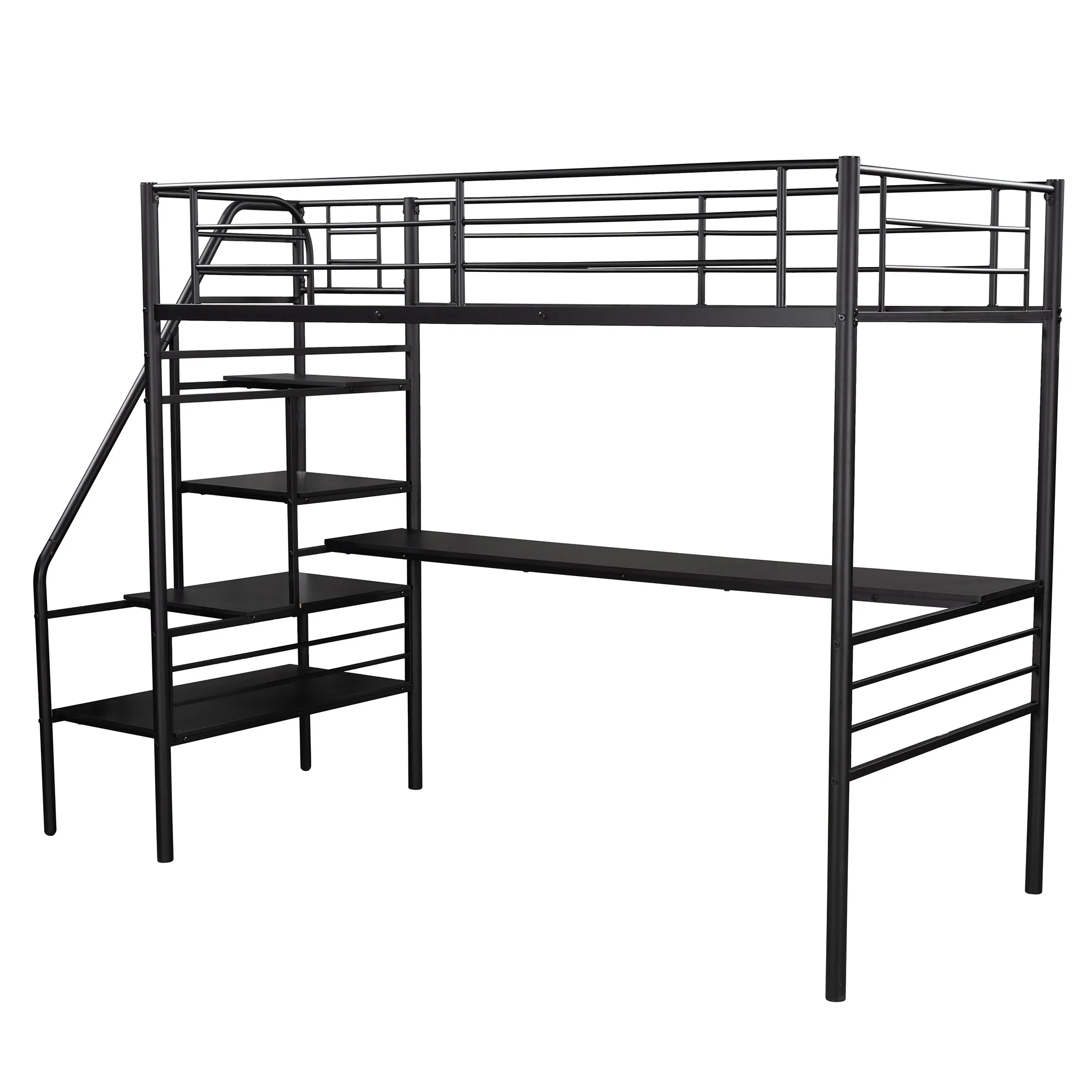 Mod Black Twin Size Metal Loft Bed With Desk And Stairs By Homeroots - Image 7