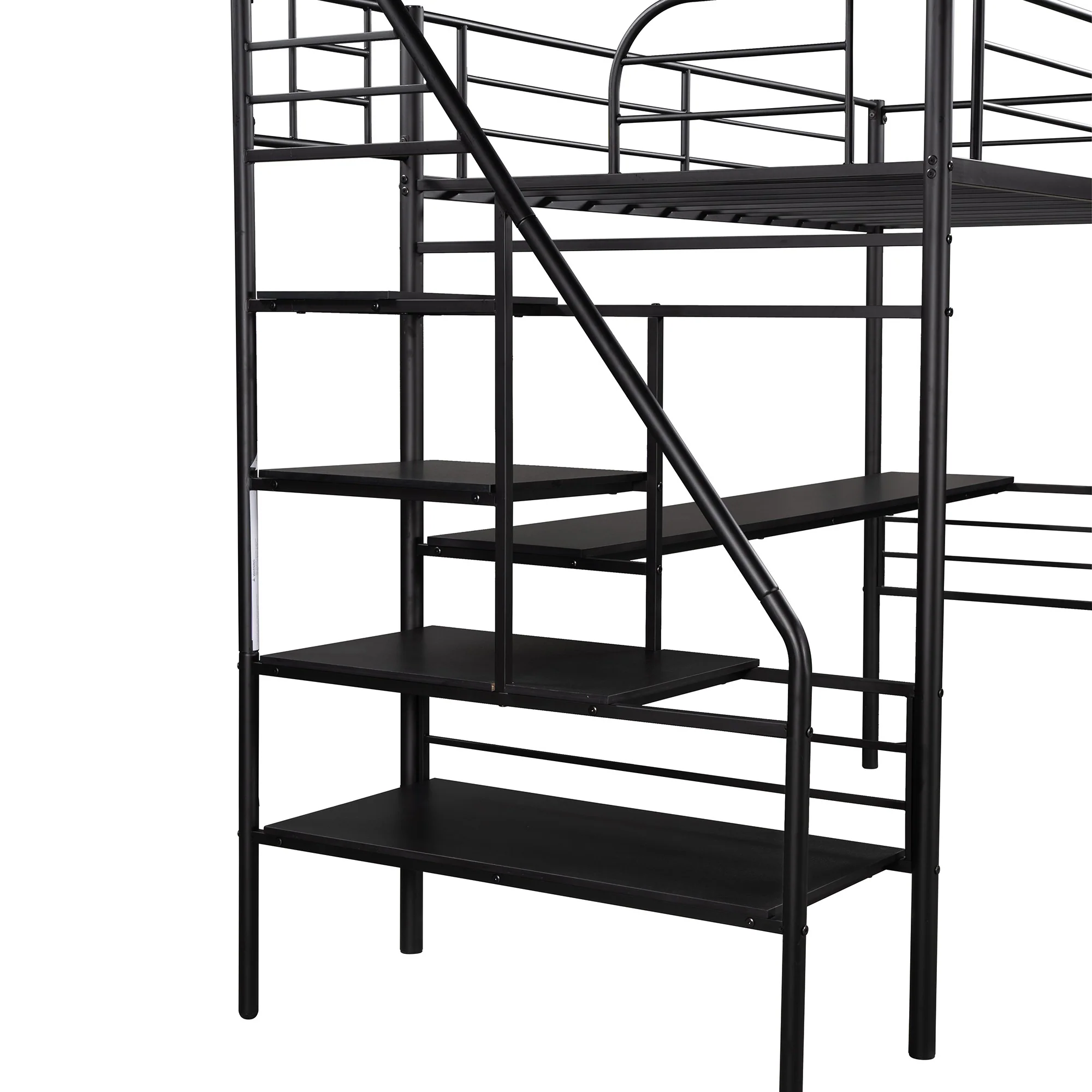 Mod Black Twin Size Metal Loft Bed With Desk And Stairs By Homeroots - Image 8