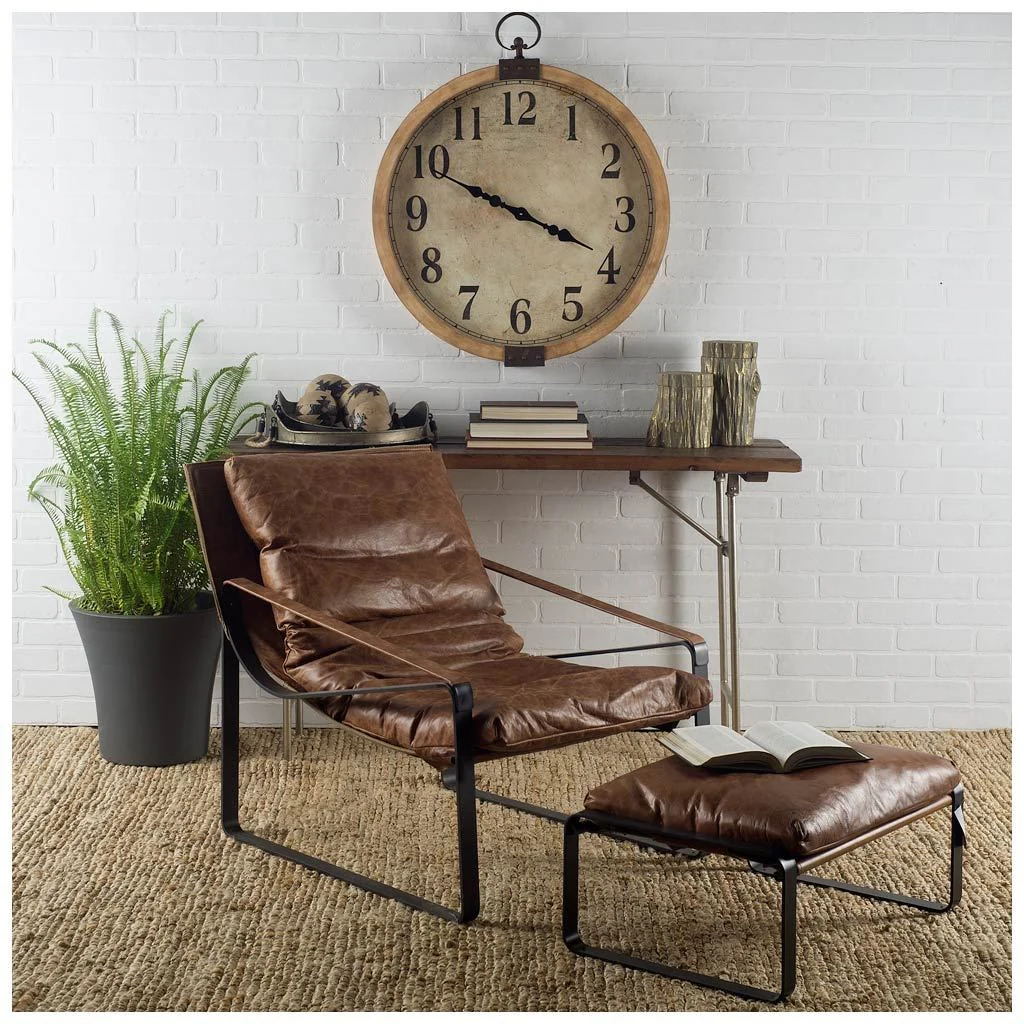 Mod Brown Leather Metal Base Ottoman By Homeroots - Image 2