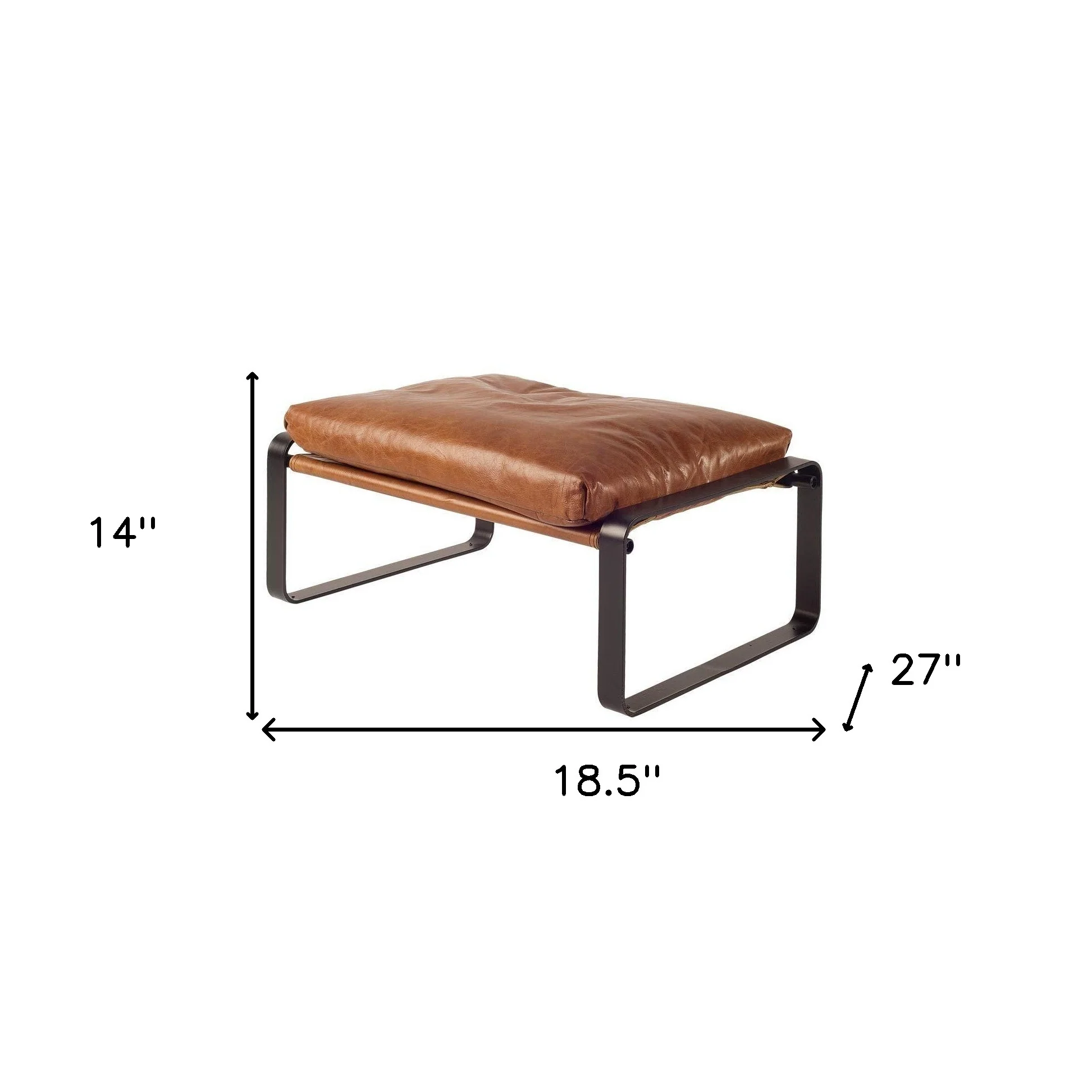 Mod Brown Leather Metal Base Ottoman By Homeroots - Image 3