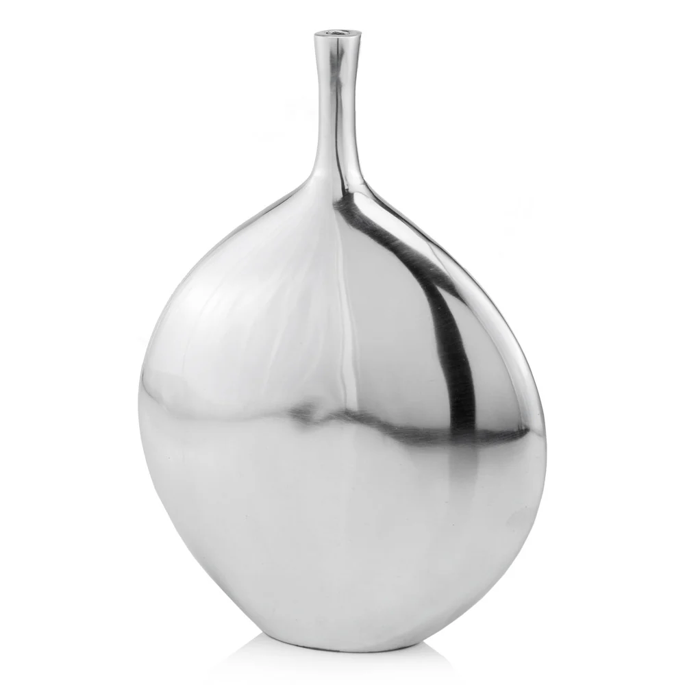 Mod Buffed Silver Long Neck Disc Vase By Homeroots - Image 3