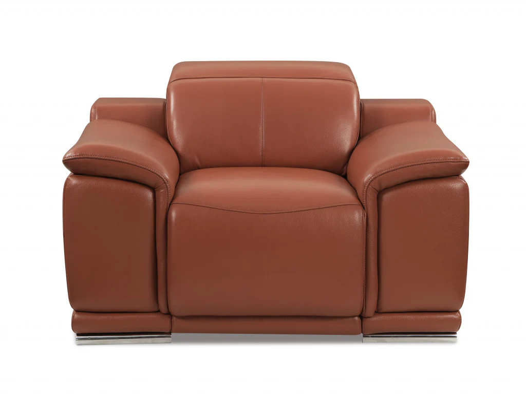 Mod Camel Brown Italian Leather Recliner Chair By Homeroots - Image 2