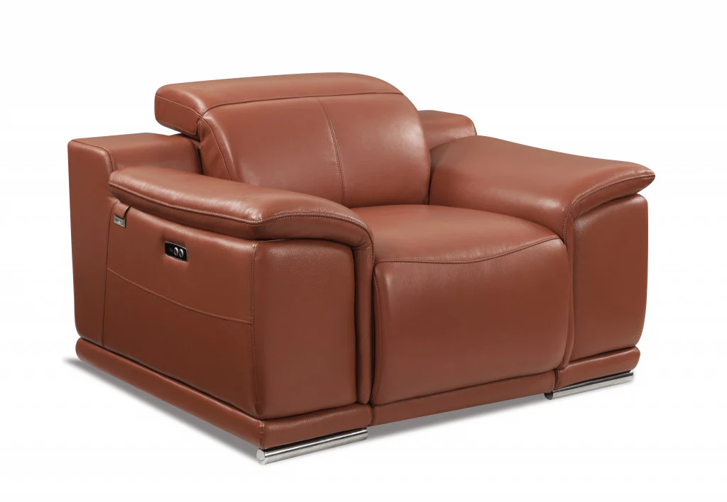 Mod Camel Brown Italian Leather Recliner Chair By Homeroots - Image 3