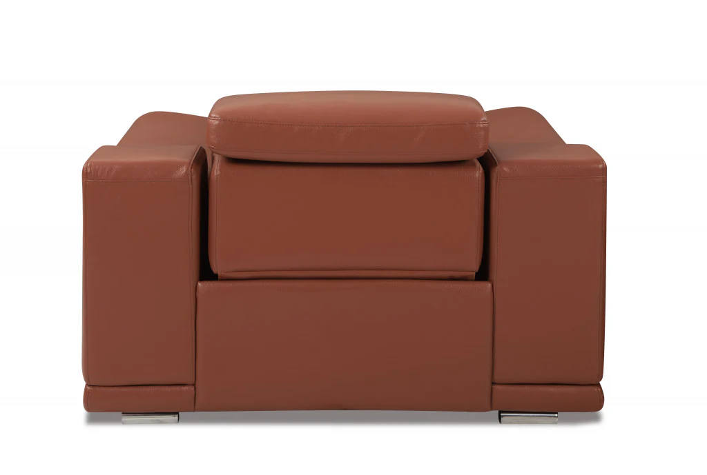 Mod Camel Brown Italian Leather Recliner Chair By Homeroots - Image 4