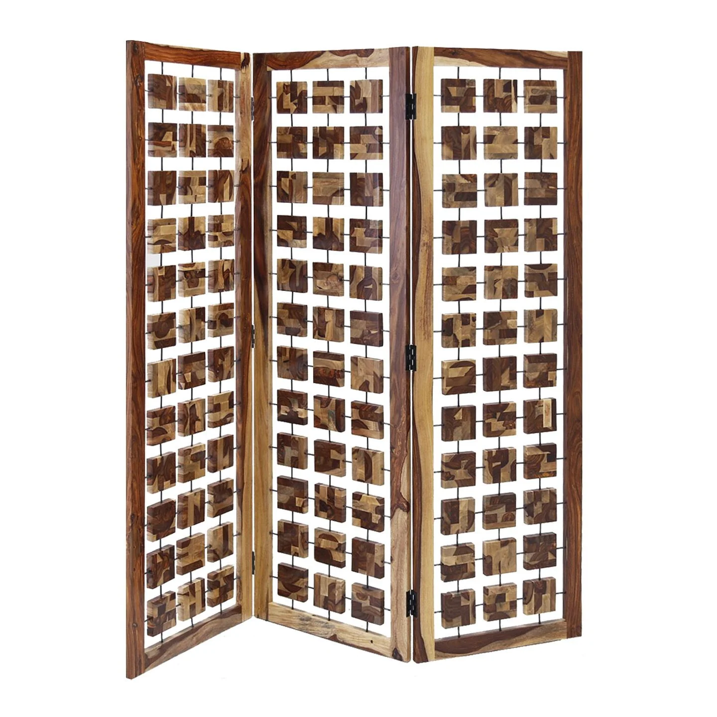 Mod Floating Wood Squares Three Panel Room Divider Screen By Homeroots - Image 2