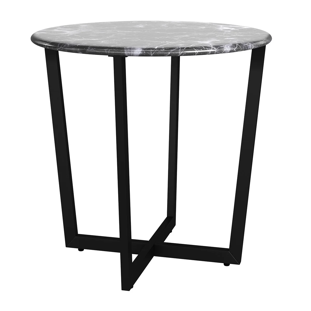 Mod Geo Black and Black Round Faux Marble Side Table By Homeroots - Image 2