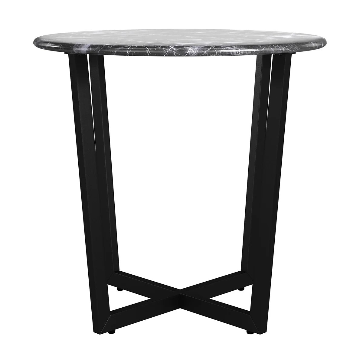 Mod Geo Black and Black Round Faux Marble Side Table By Homeroots - Image 3
