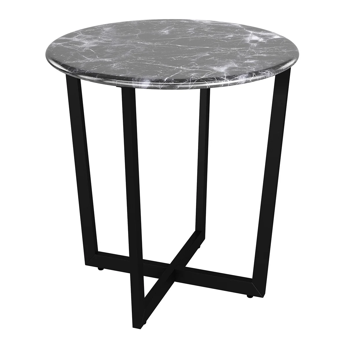 Mod Geo Black and Black Round Faux Marble Side Table By Homeroots - Image 4