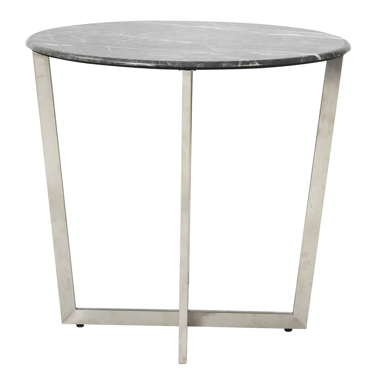 Mod Geo Chrome and Black Round Faux Marble Side Table By Homeroots - Image 3