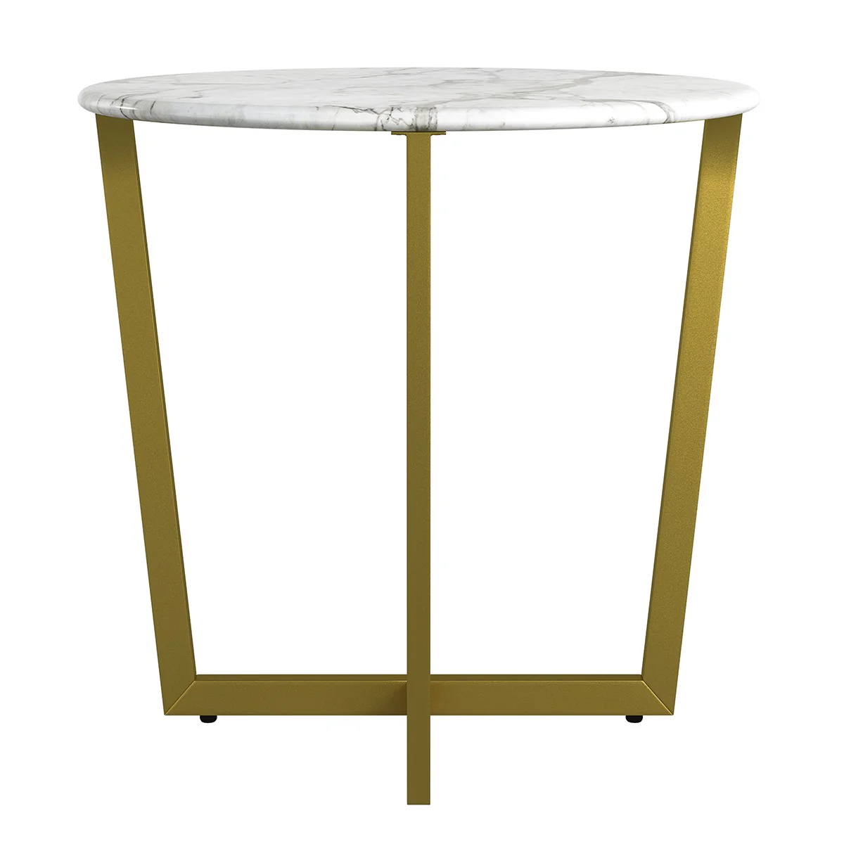 Mod Geo Gold and White Round Faux Marble Side Table By Homeroots - Image 2