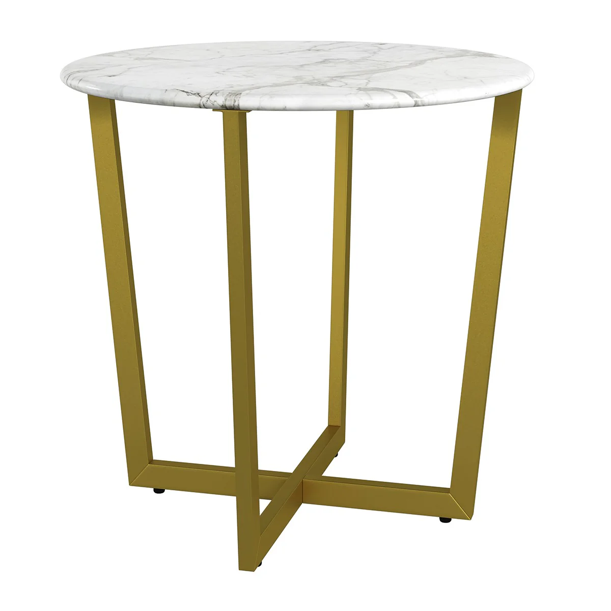 Mod Geo Gold and White Round Faux Marble Side Table By Homeroots - Image 3