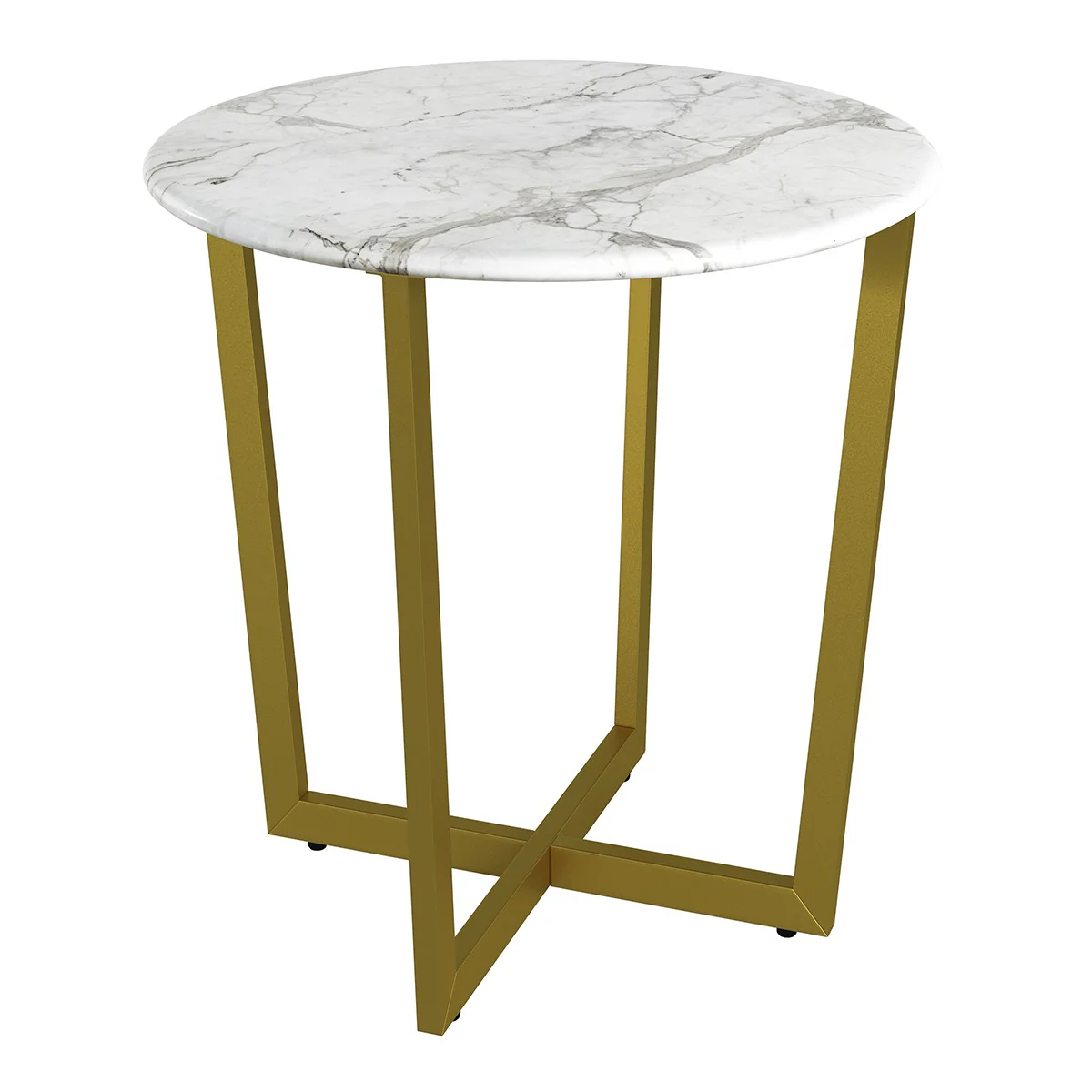 Mod Geo Gold and White Round Faux Marble Side Table By Homeroots - Image 4