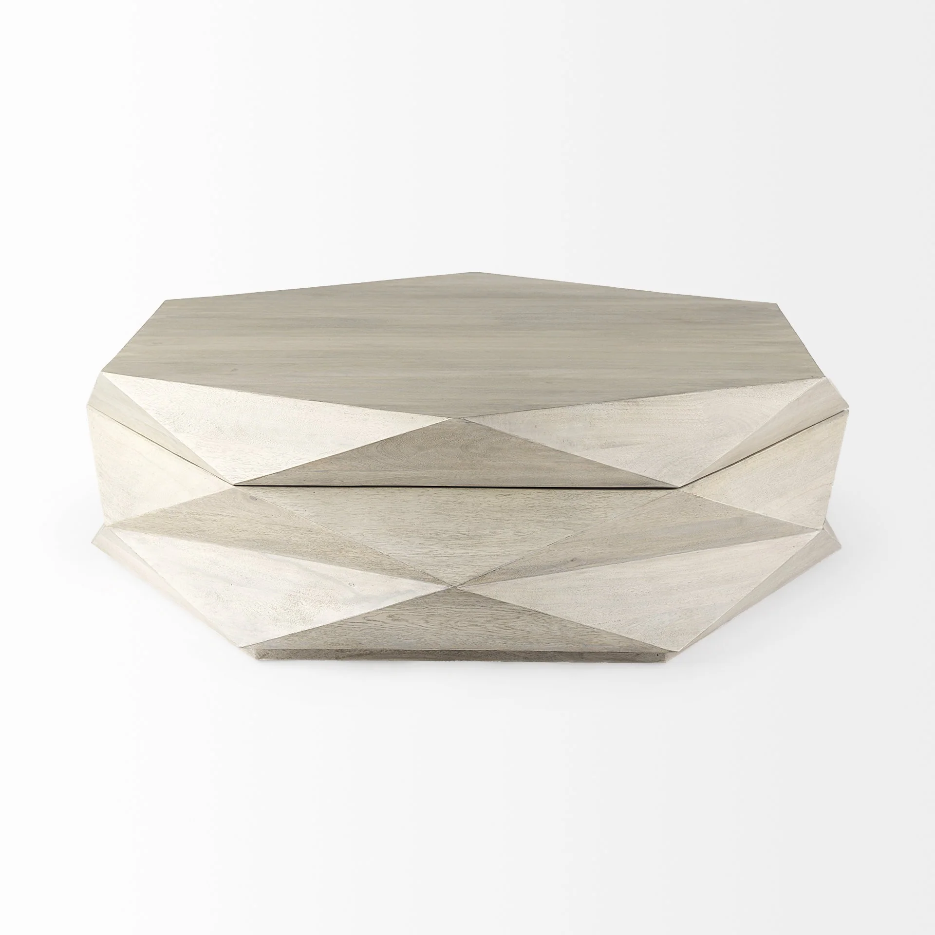 Mod Geometric Whitewash Solid Wood Coffee Table By Homeroots - Image 3