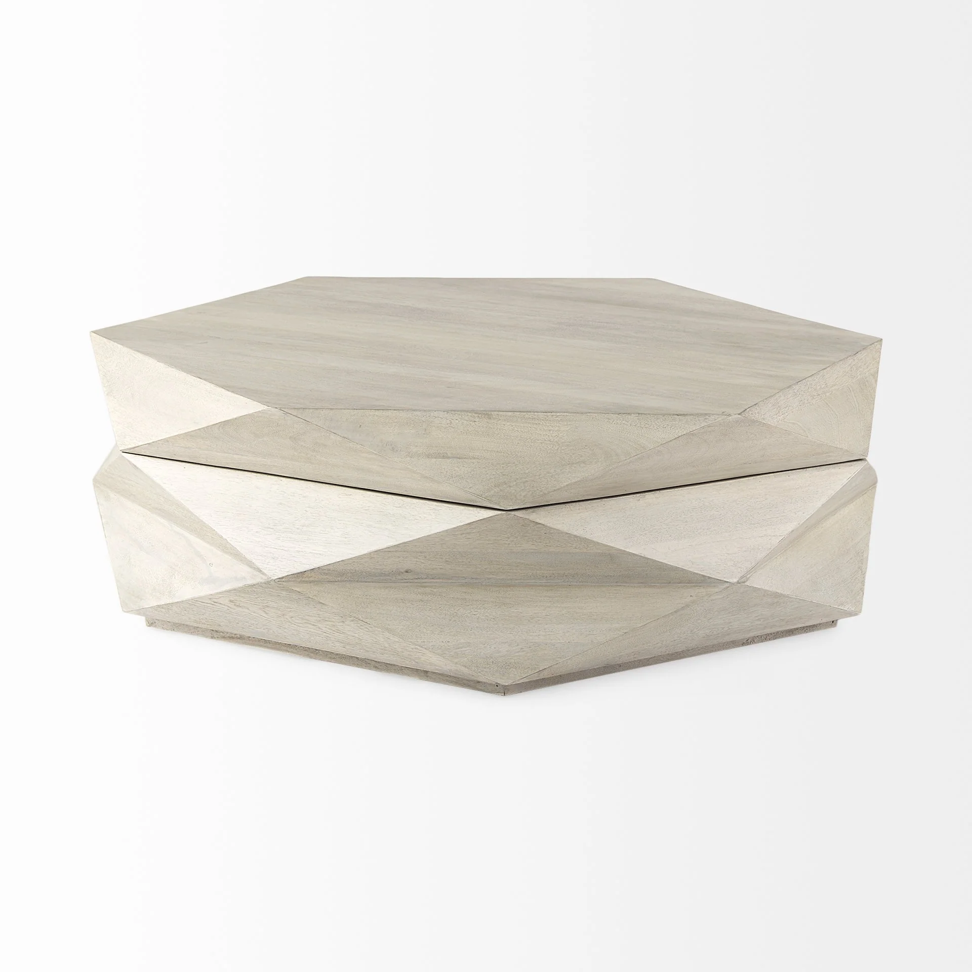 Mod Geometric Whitewash Solid Wood Coffee Table By Homeroots - Image 4