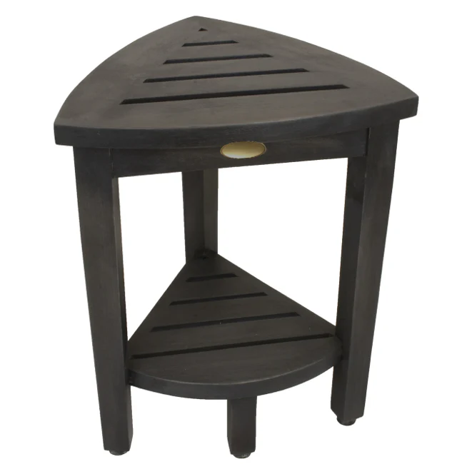Mod Gray Teak 18" Curvilinear Corner Shower Bench With Shelf By Homeroots - Image 2