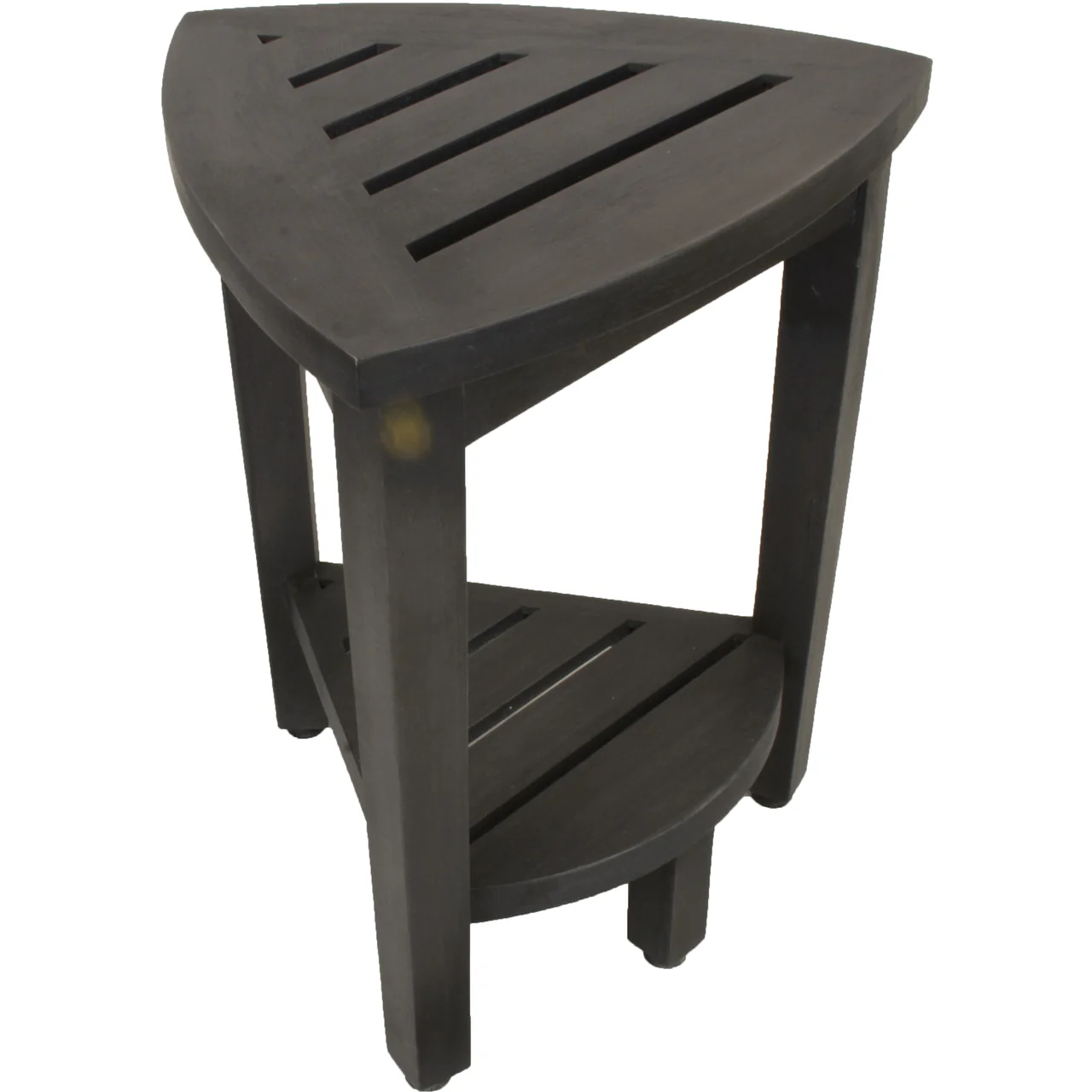 Mod Gray Teak 18" Curvilinear Corner Shower Bench With Shelf By Homeroots - Image 3