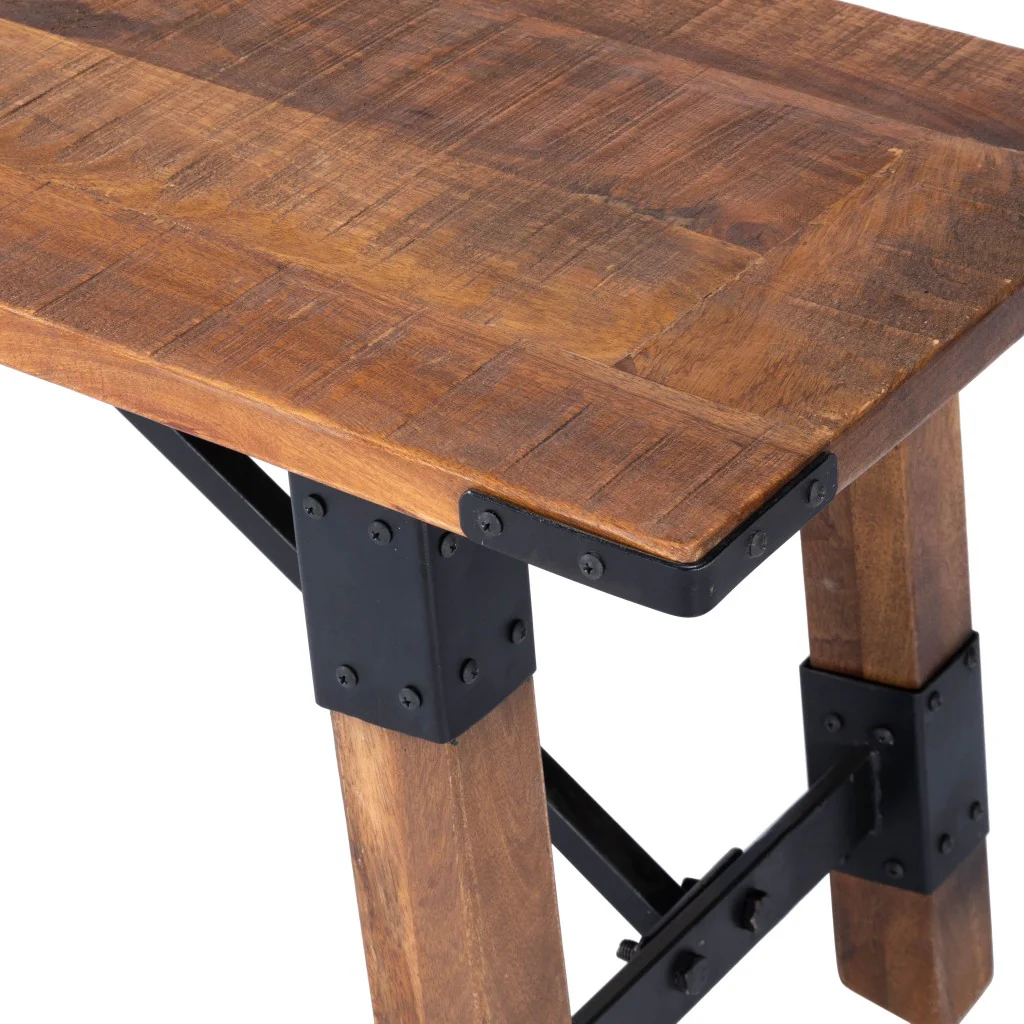 Mod Industrial Rustic Wood Bench By Homeroots - Image 8