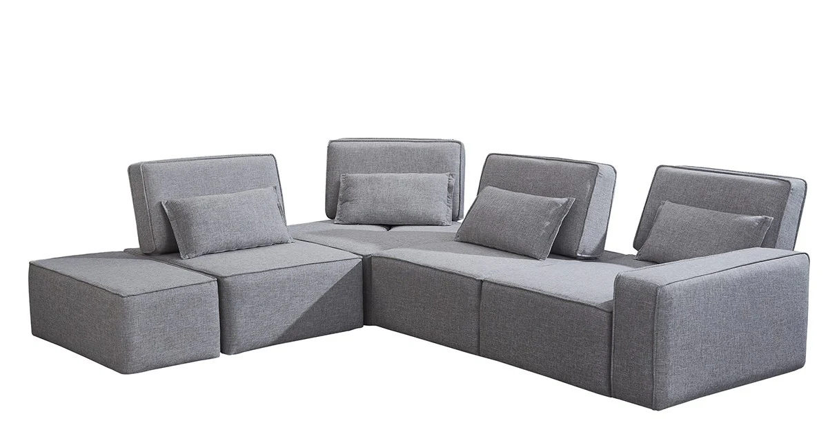 Mod Light Gray Fabric Right Facing Sectional Sofa with Ottoman By Homeroots - Image 2