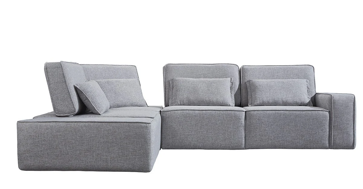 Mod Light Gray Fabric Right Facing Sectional Sofa with Ottoman By Homeroots - Image 3
