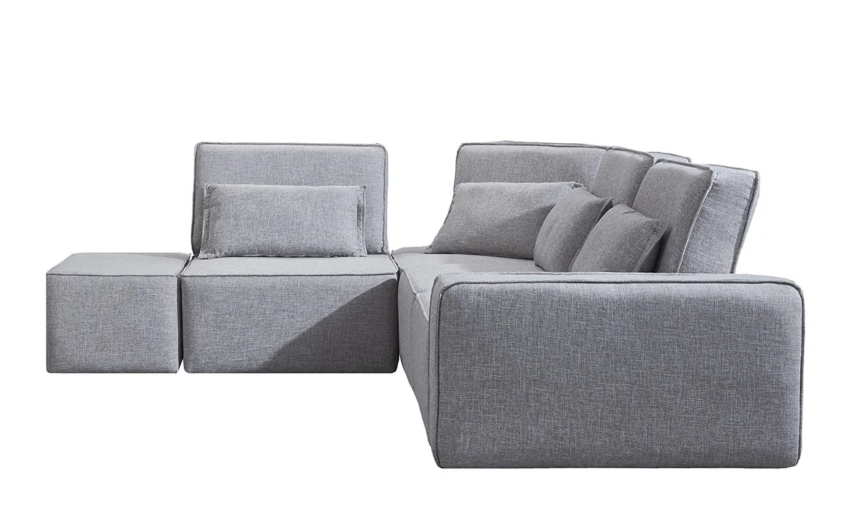 Mod Light Gray Fabric Right Facing Sectional Sofa with Ottoman By Homeroots - Image 4