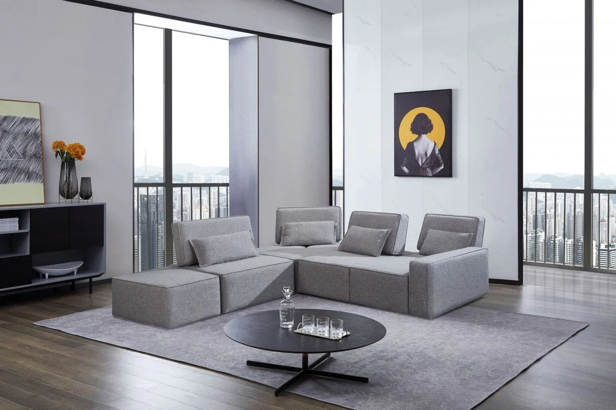 Mod Light Gray Fabric Right Facing Sectional Sofa with Ottoman By Homeroots - Image 7