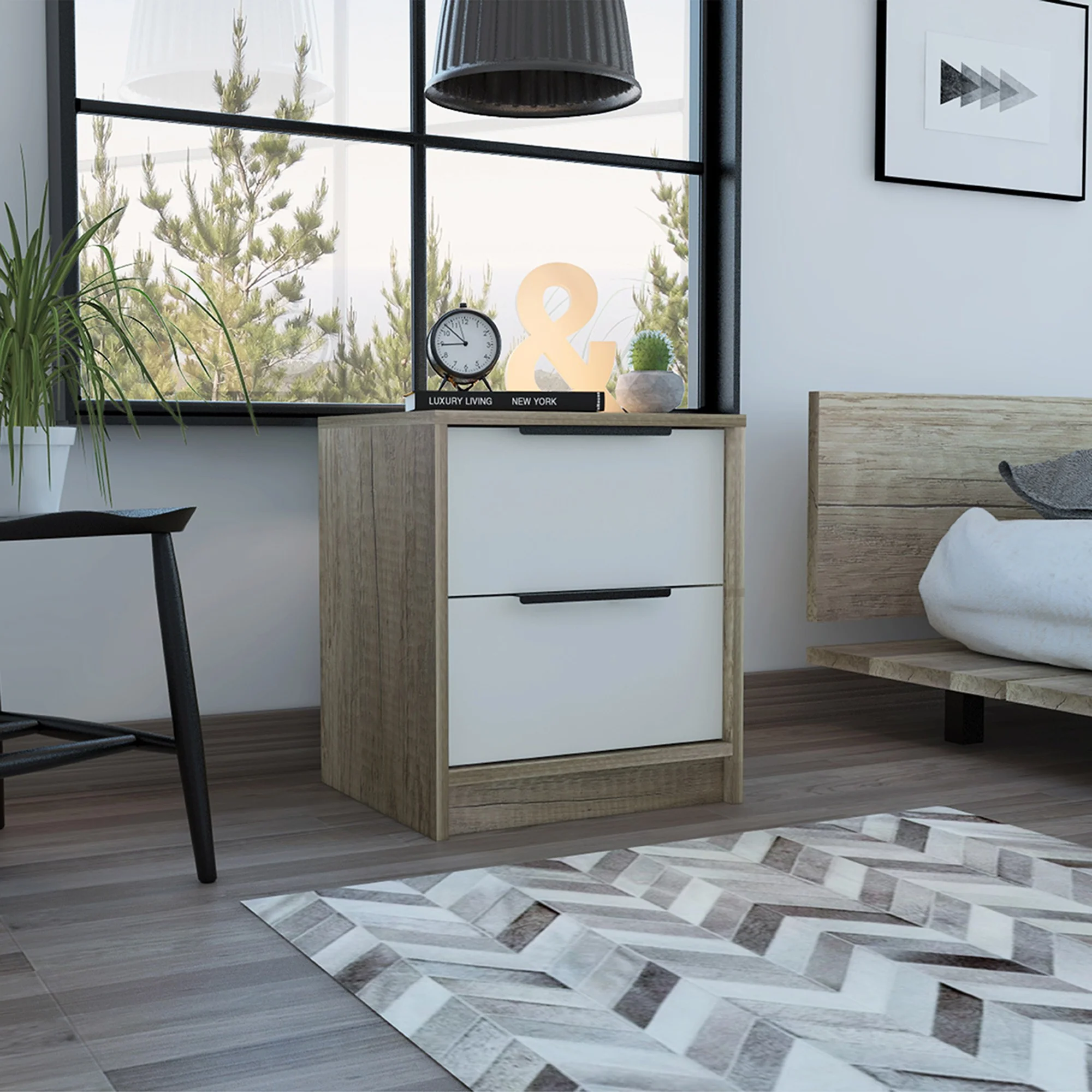 Mod Light Oak And White Two Drawer Nightstand By Homeroots - Image 3