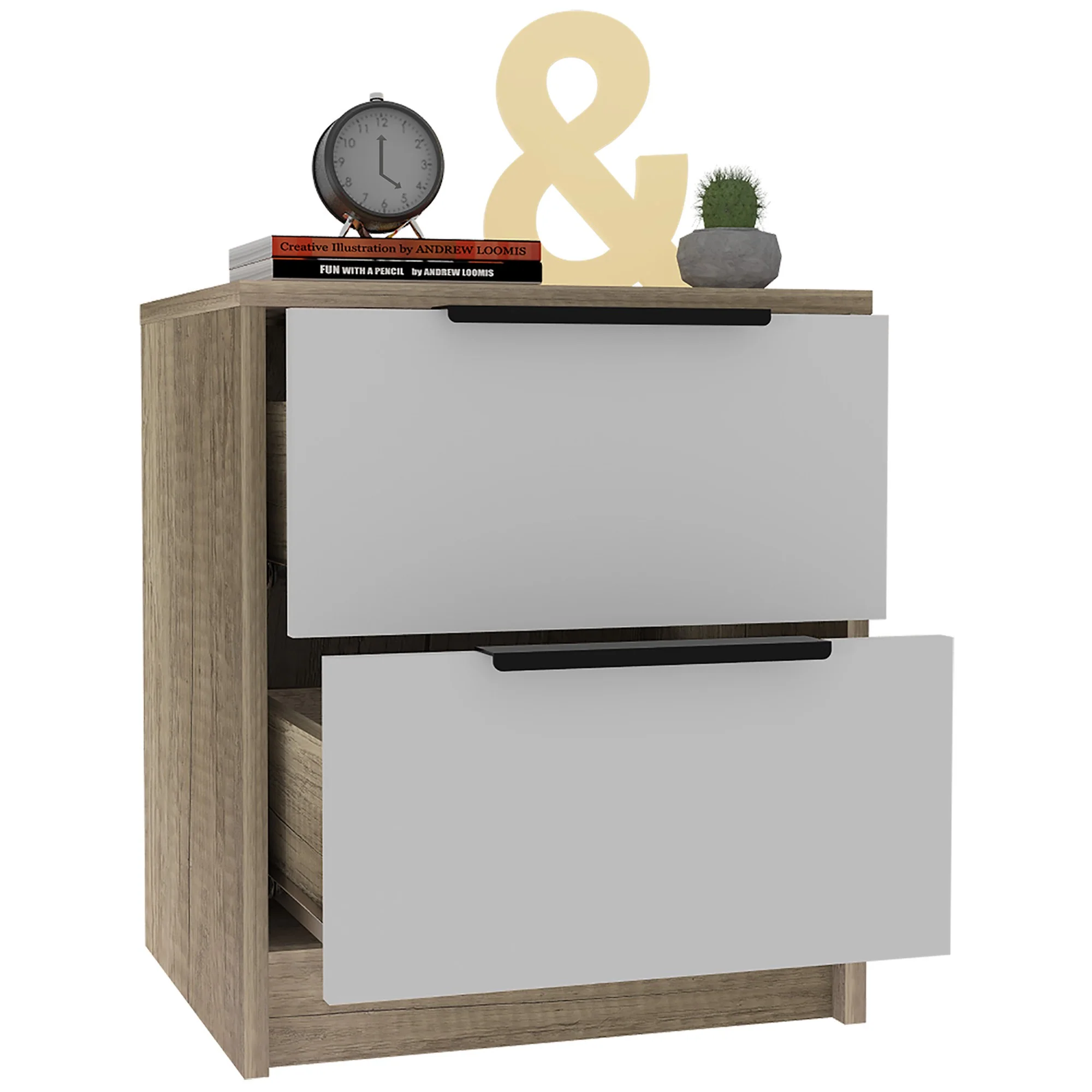Mod Light Oak And White Two Drawer Nightstand By Homeroots - Image 4