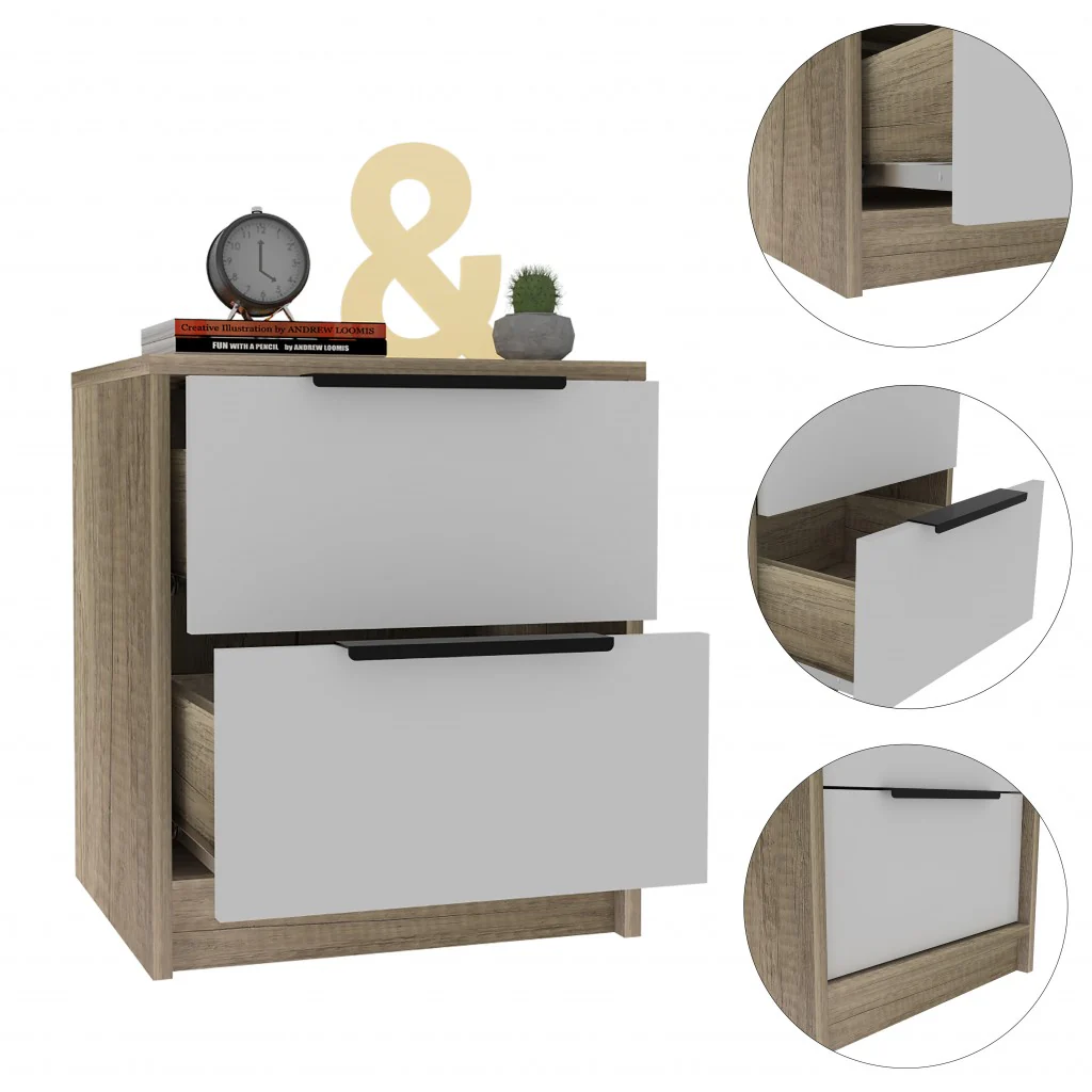 Mod Light Oak And White Two Drawer Nightstand By Homeroots - Image 7