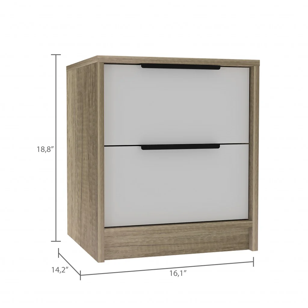 Mod Light Oak And White Two Drawer Nightstand By Homeroots - Image 9