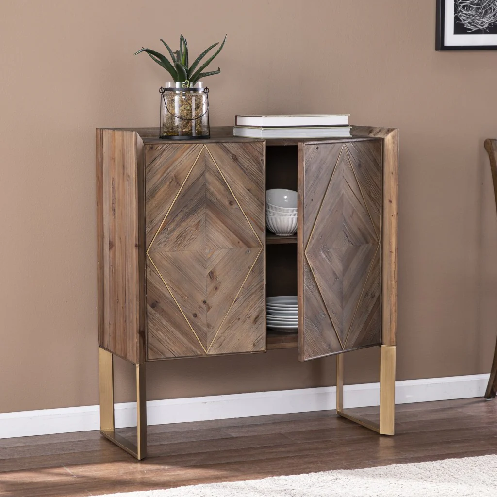 Mod Natural And Gold Reclaimed Wood Accent Cabinet By Homeroots - Image 3