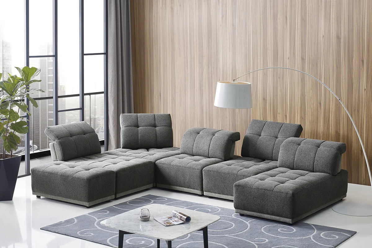 Mod Seven Piece Gray Fabric Moveable Back and Adjustable Sectional Sofa By Homeroots - Image 2