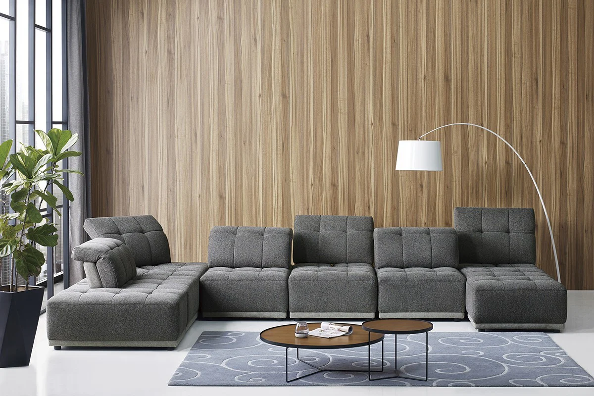 Mod Seven Piece Gray Fabric Moveable Back and Adjustable Sectional Sofa By Homeroots - Image 3