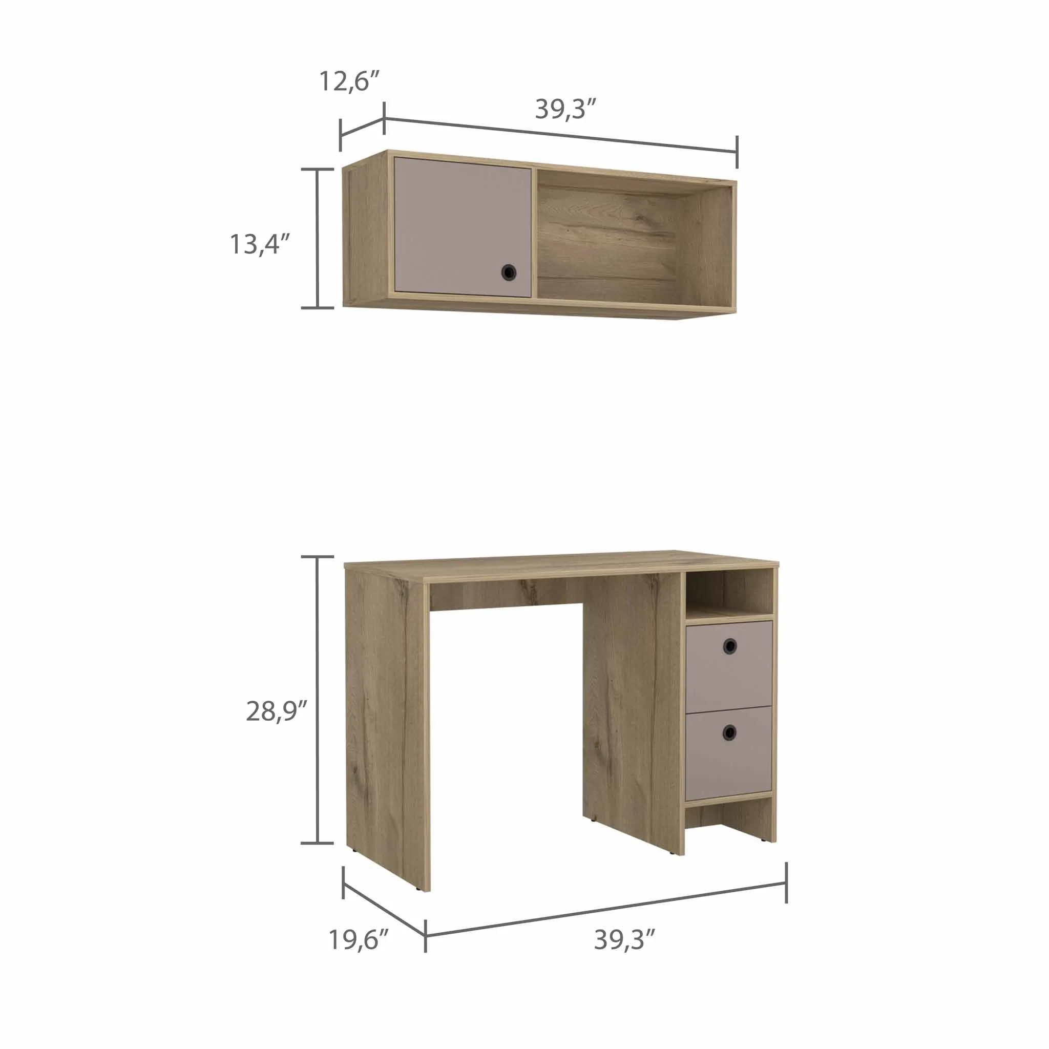 Mod Taupe and Natural Two Piece Desk and Shelve Set By Homeroots - Image 2